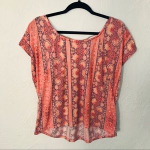 American Eagle Floral Boho Flowy Lace-Back Top Size L